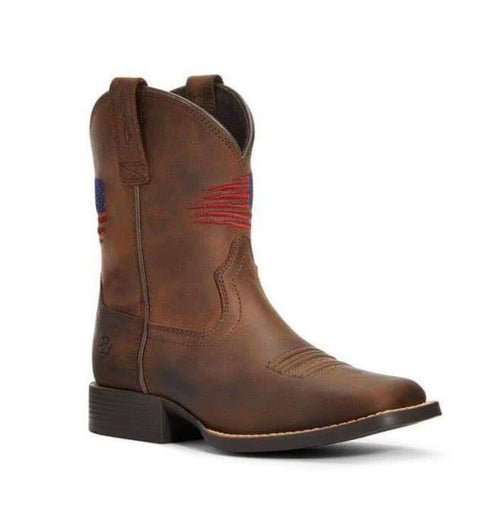 Ariat Footwear Boys Ariat Square Toe Distressed Brown Patriotic Boots