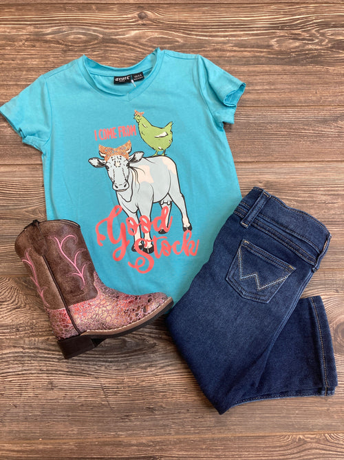 Cinch Girls clothing Turquoise Youth “I Come From Good Stock” T-Shirt