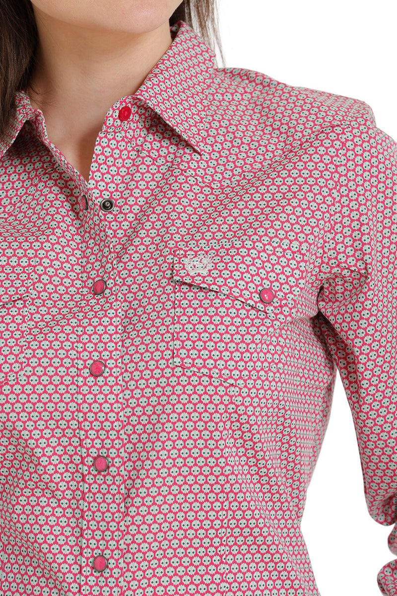 Cinch Women's Apparel Women's Cinch LS Pink Print Snap Shirt