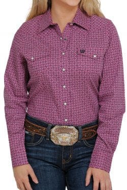 CINCH Women Shirt Cinch Women's LS Pink/Navy Print Snap Shirt