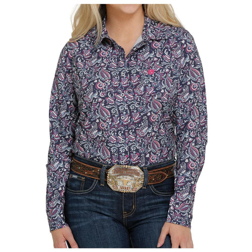 CINCH Women Shirt Cinch Women's Navy Paisley ArenaFlex Snap Shirt