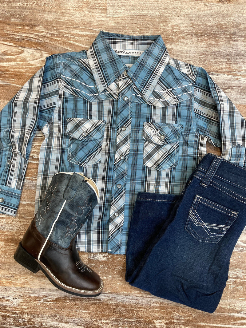 Cowboy Hardware Boys Shirts CH Arroyo LS Plaid Shirt-Steel