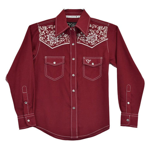 Cowgirl Hardware Girl's CH Vintage Wine Embroidery LS Shirt