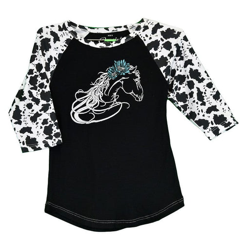 Cowgirl Hardware Girls clothing Girl's CH Raglan Slv Horse CowPrint Shirt