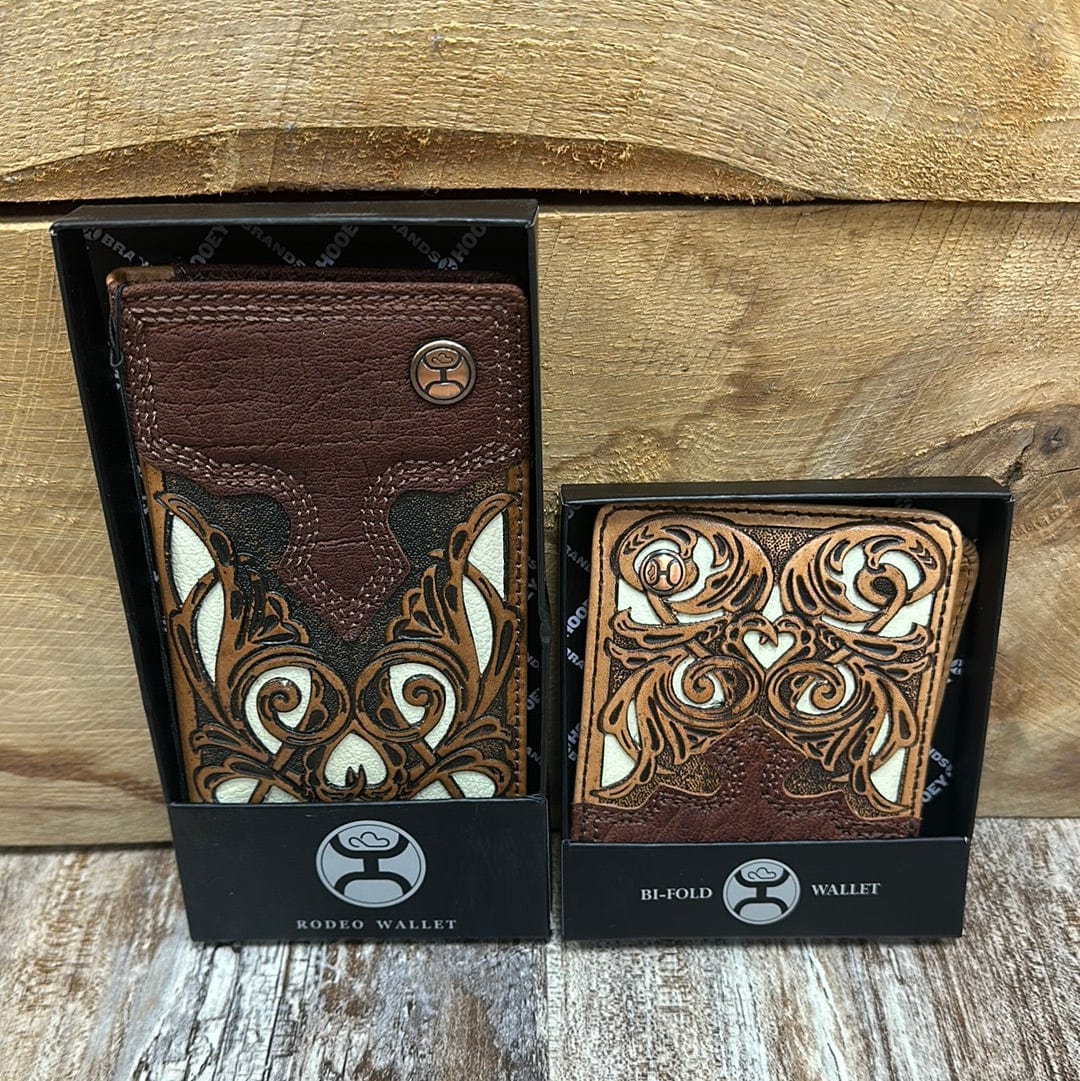 Leather Bi-fold / Billfold Wallet Western Floral Design With 