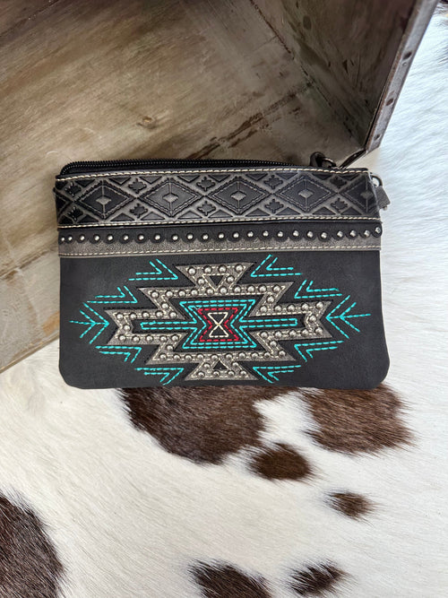 Montana West Montana West Black Leather Aztec Wristlet/ Crossbody Purse