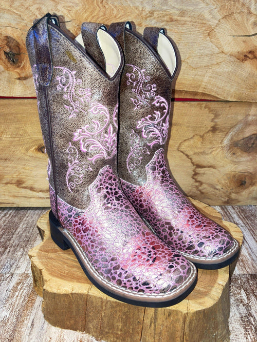 Old West Kids Footwear Old West Toddler/Child Antique Pink/Brown Crackle Boot