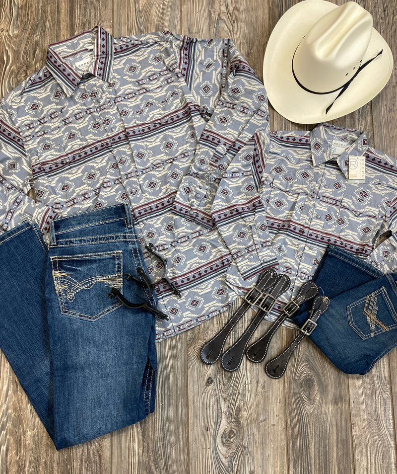 Roper Boy's Roper LS Grey Aztec Snap Shirt