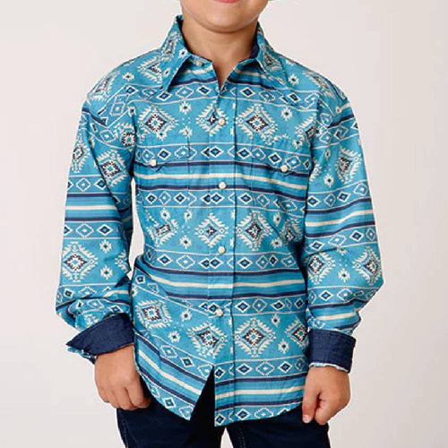 Roper Boy’s shirts Boy's Roper LS Aztec Blue Snap Shirt