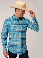 Roper Men's Shirts Men's Roper LS Blue Aztec Snap Shirt