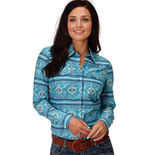 Roper Women's Apparel Women's Roper LS Blue Aztec Snap Shirt