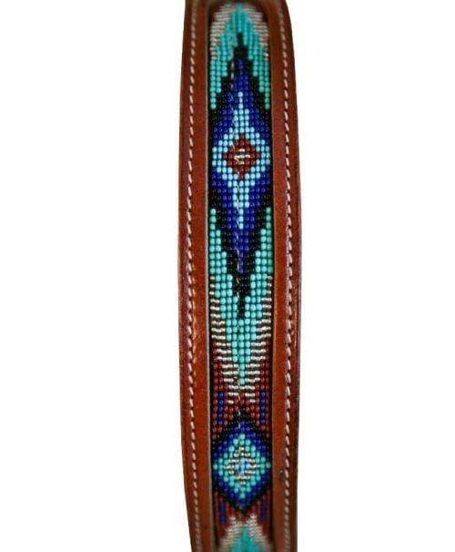 Shiloh Tack Dog Collars Leather Dog Collar with Turquoise Beaded Design