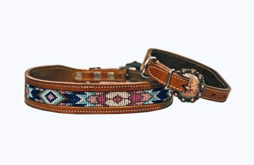 showman Dog Collars Leather Pink Multi-Colored Beaded Dog Collar
