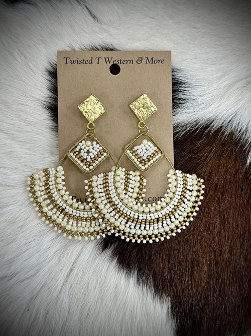 Twisted T Western & More Gold and White Beaded Earrings