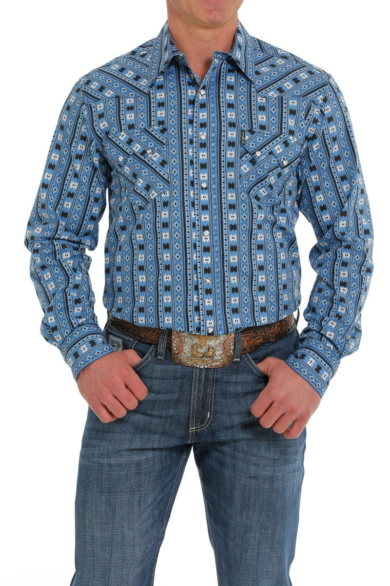 Twisted T Western & More Men's Shirts Men's Cinch Western Snap Blue Aztec Print