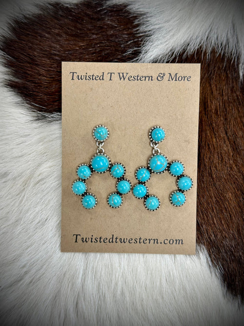 Twisted T Western & More Teal Squash Blossom Earrings