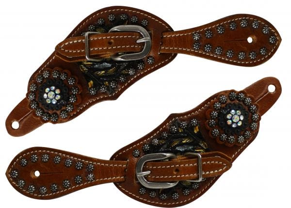 Twisted T Western & More Youth Tooled Spur Strap with Flower Studs and Concho