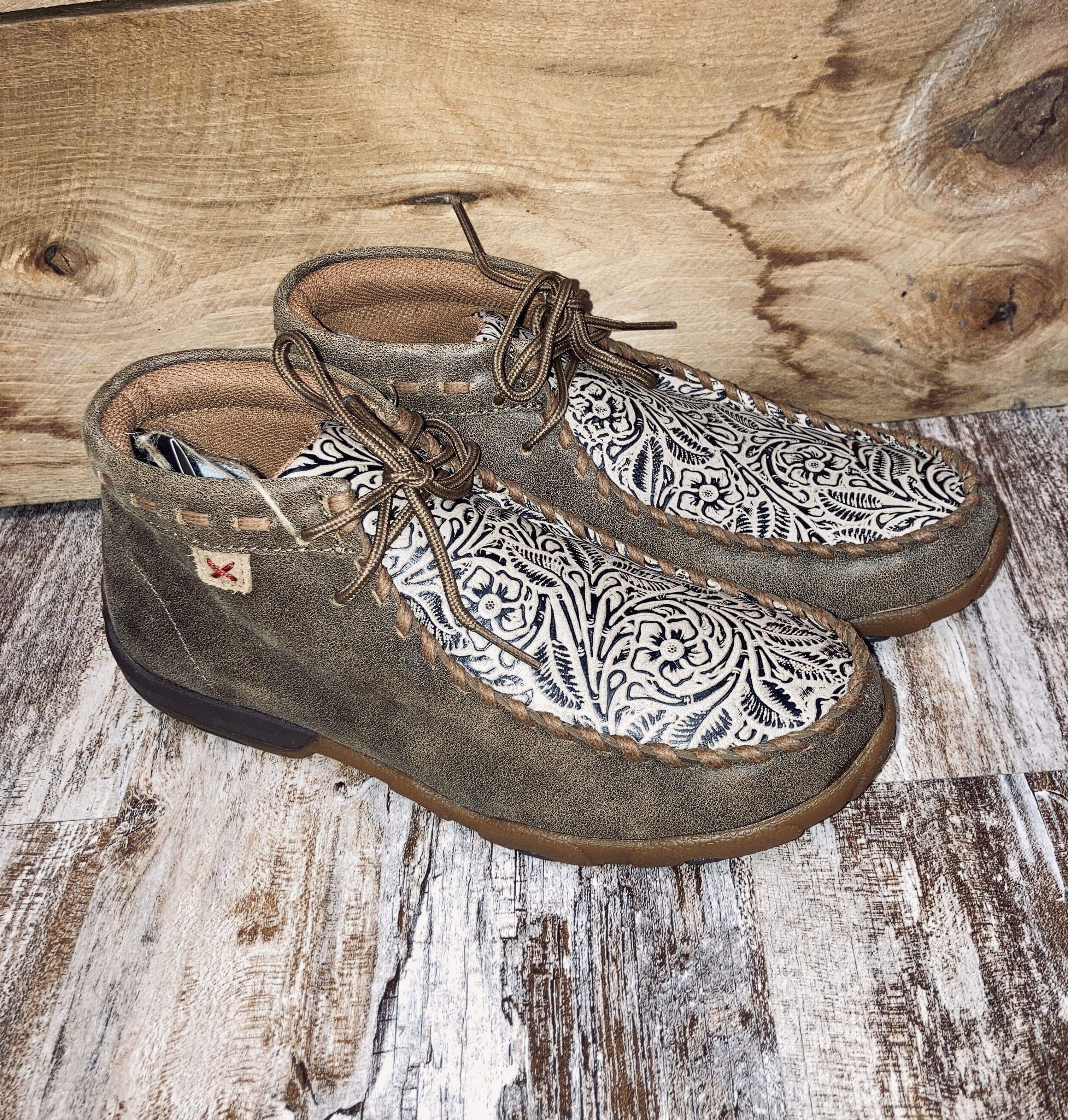 Twisted x store tooled leather shoes