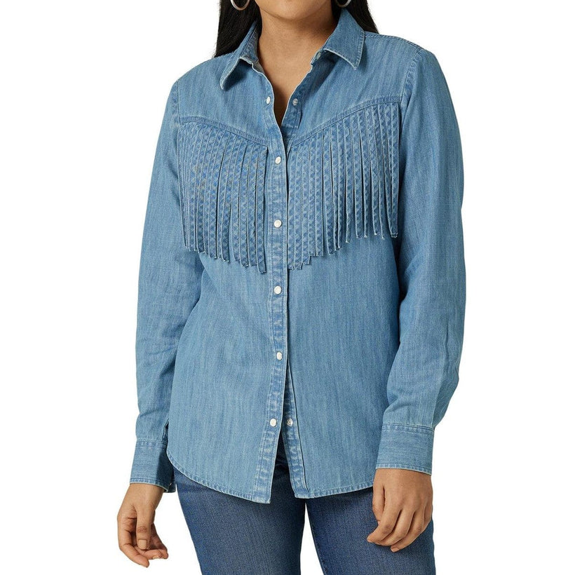 Wrangler Women's Apparel Women's Denim Fringe Snap Shirt